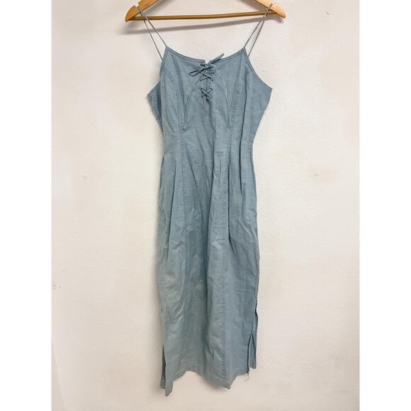 Denim Laceup Neckline Dress - Picture 1 of 6